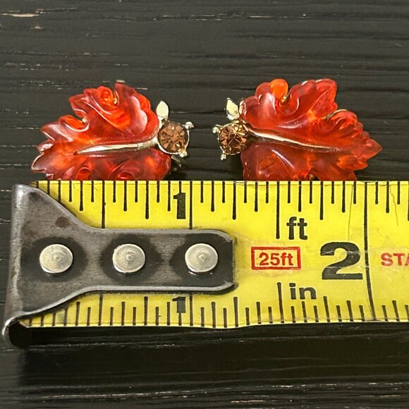 VTG LISNER Leaf Clip-On Earrings Gold Tone & Orange Molded Glass Fall Accessory - Picture 10 of 10